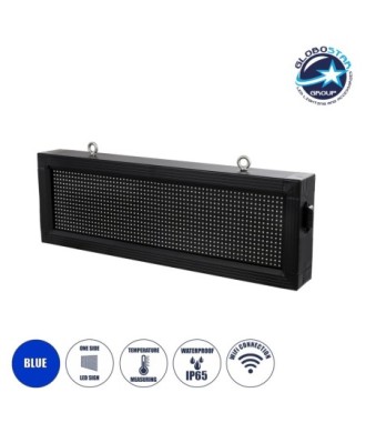 GLOBOSTAR® DISPLAY 90308 Κυλιόμενη Ψηφιακή Επιγραφή 64x16cm P10 Μονής Όψης LED AC 220-240V Αδιάβροχο IP65 Μπλε - WiFi Control μέσω FK APP - Αισθητήρας Θερμοκρασίας & Υγρασίας - Μ72 x Π9 x Υ24cm - 2 Χρόνια Εγγύηση